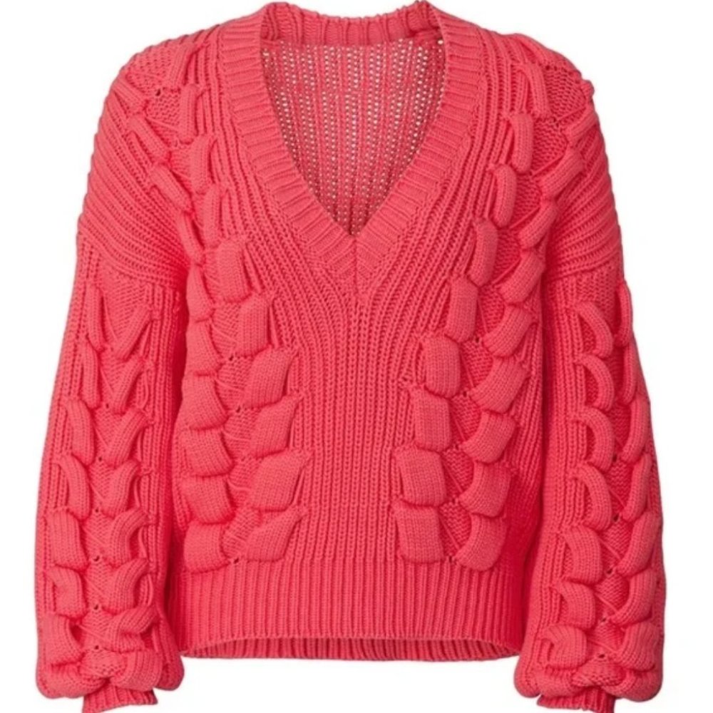 IRO Arwy V-Neck Pink Cable Knit Sweater Size XS